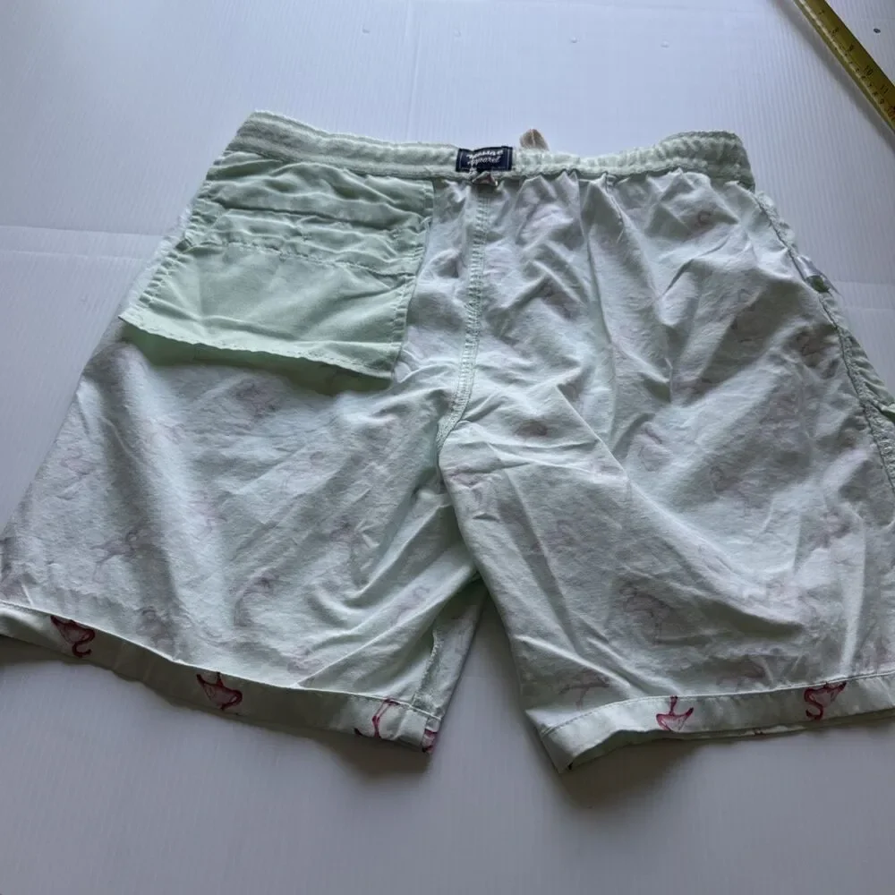 Massive Apparel Men’s Flamingo Print Shorts Size L Mint Green Drawstring Casual